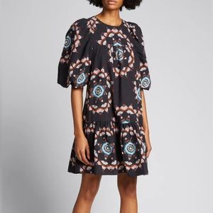 Sea Lindstrom Short Puff-Sleeve Print Shift Dress, size Small.